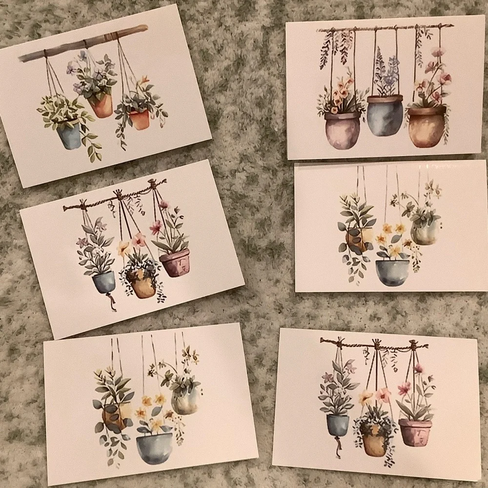 Hanging Plants Watercolor Note Cards Greeting Cards Set of 6 NWT Handcrafted - Picture 14 of 16